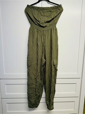 Fashion Nova Olive Strapless Cargo Jumpsuit